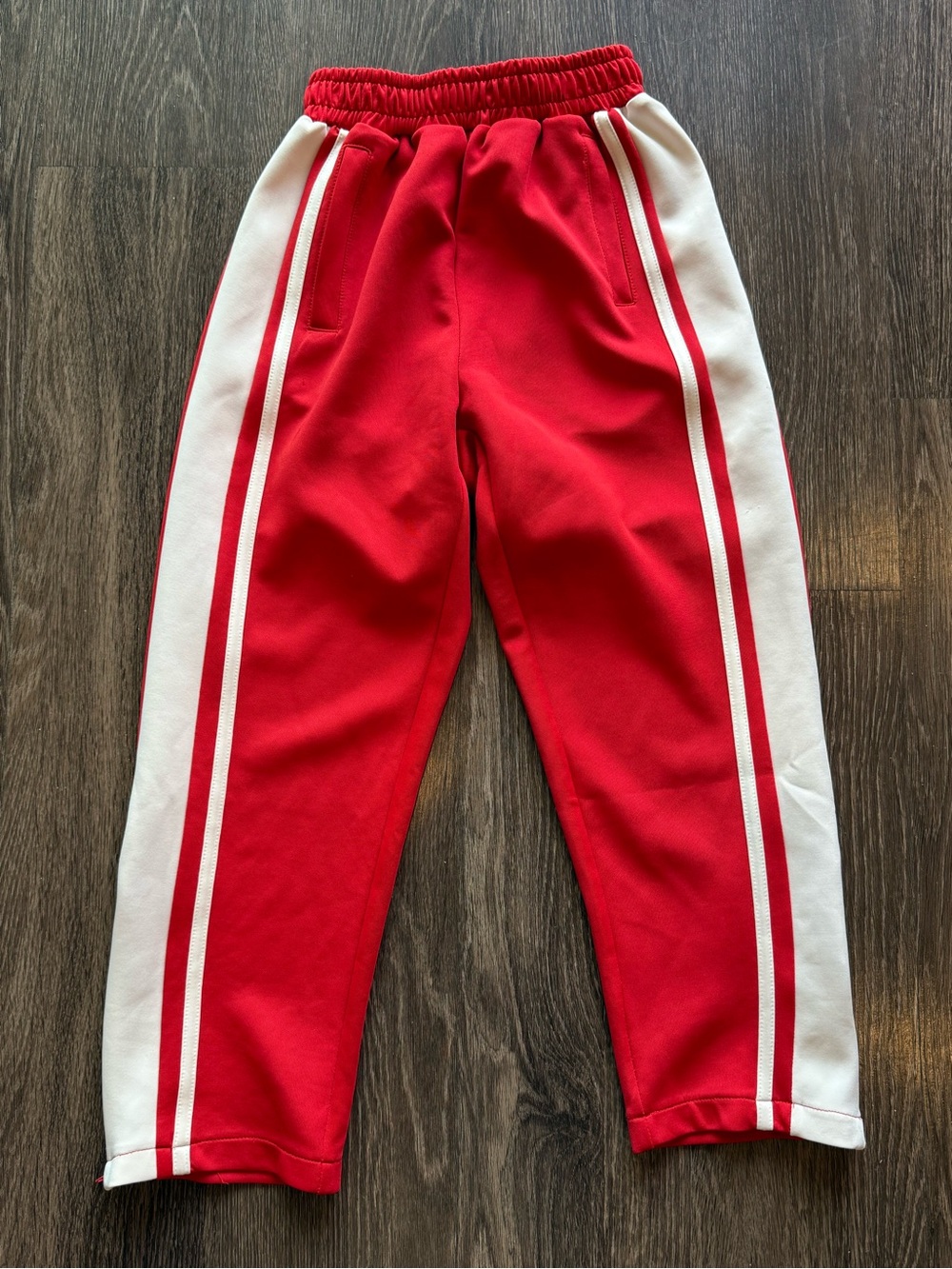 Kids Red Track Pants with White Side Stripes